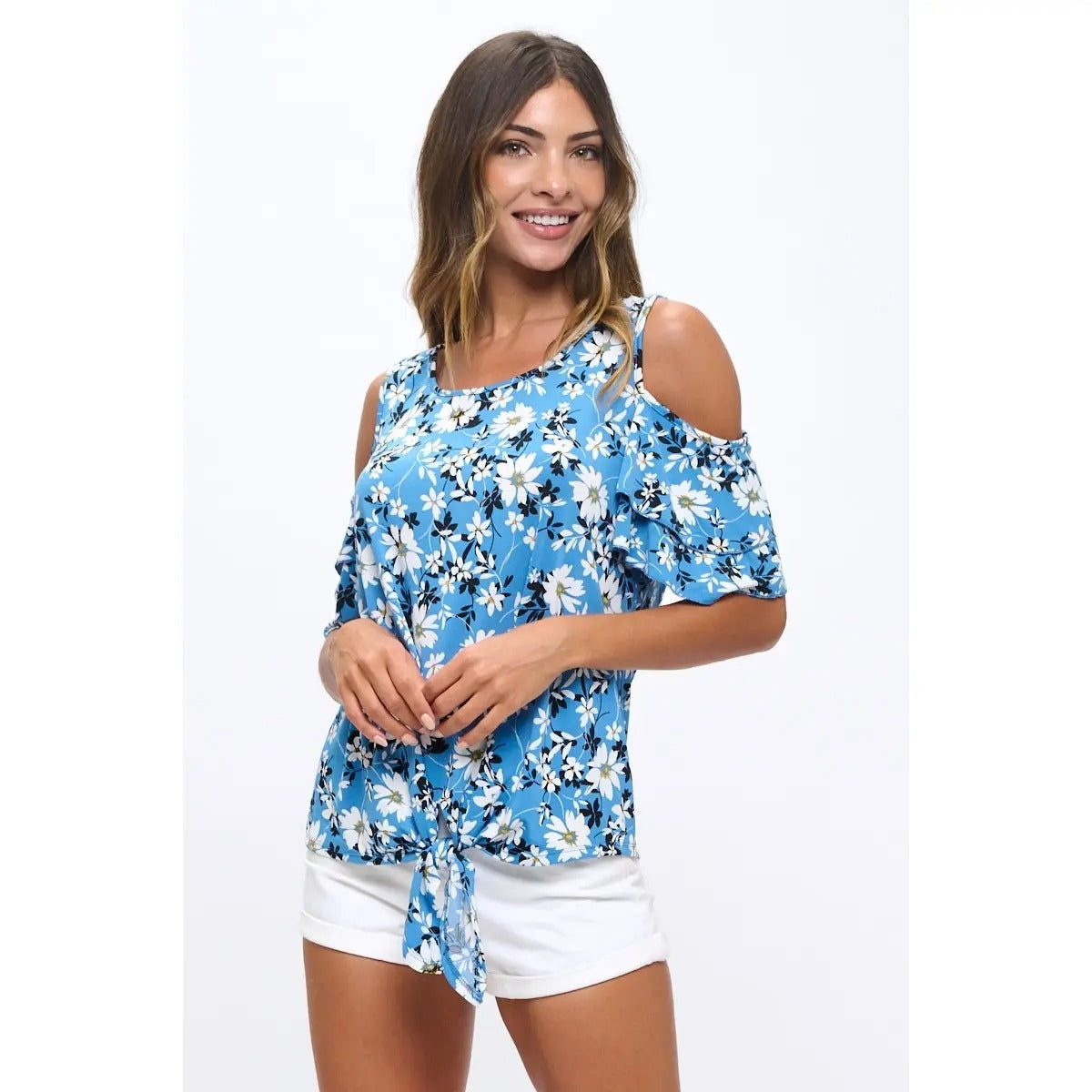 SHORT SLEEVE TIE FRONT COLD SHOULDER