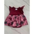 Baby Girl Burgundy Lace Ruffle Bodysuit With Highland Cow Print Skirt0/3M