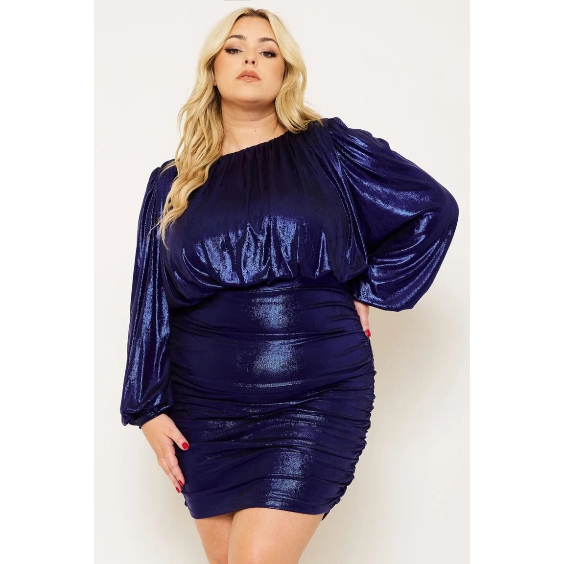 METALLIC FOIL PLEATED PLUS SIZE MINI DRESS