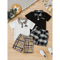 Baby's Plaid Pattern Summer Casual Outfit, Short Sleeve Golf Shirt & Shorts,