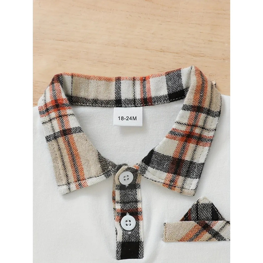 Baby's Plaid Pattern Summer Casual Outfit, Short Sleeve Golf Shirt & Shorts,