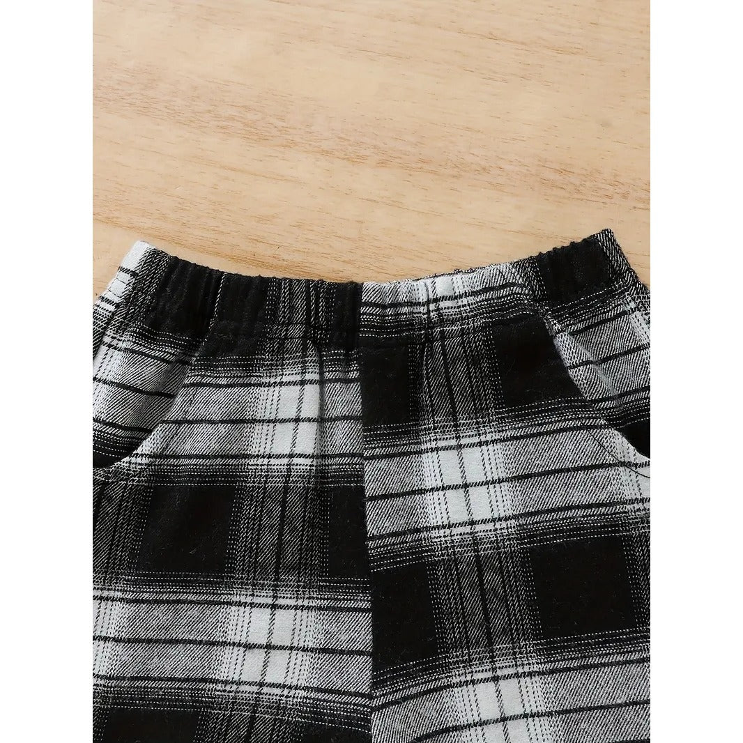 Baby's Plaid Pattern Summer Casual Outfit, Short Sleeve Golf Shirt & Shorts,