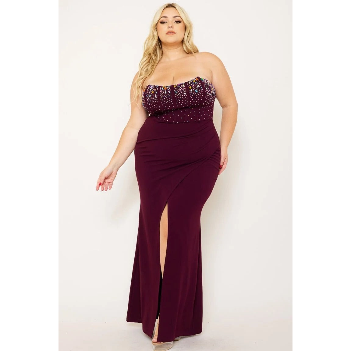 NWT MULTI SIZE RHINESTONE BUSTIER PLUS SIZE MAXI DRESS