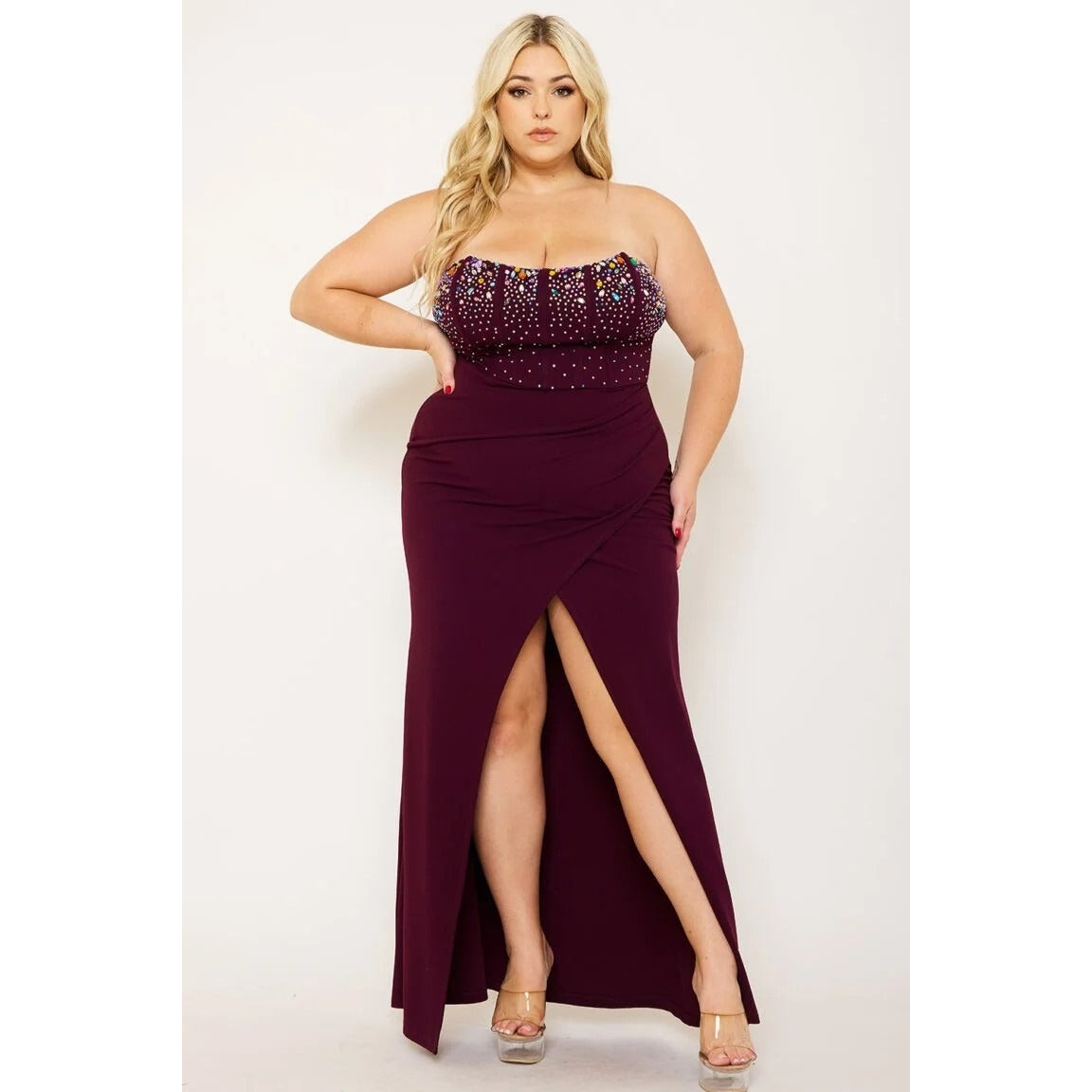 NWT MULTI SIZE RHINESTONE BUSTIER PLUS SIZE MAXI DRESS