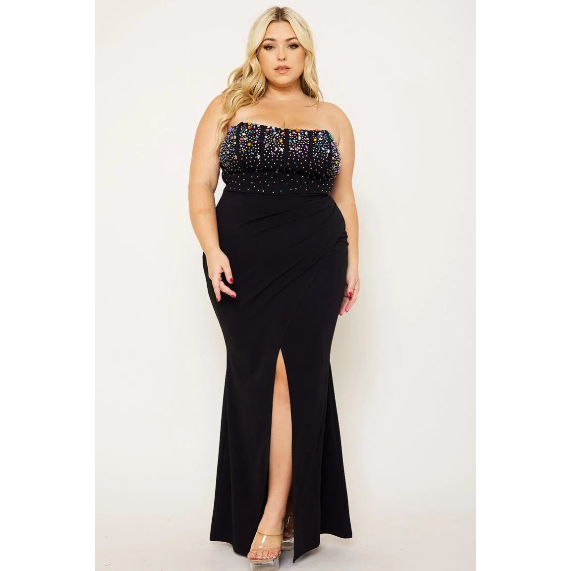 NWT MULTI SIZE RHINESTONE BUSTIER PLUS SIZE MAXI DRESS