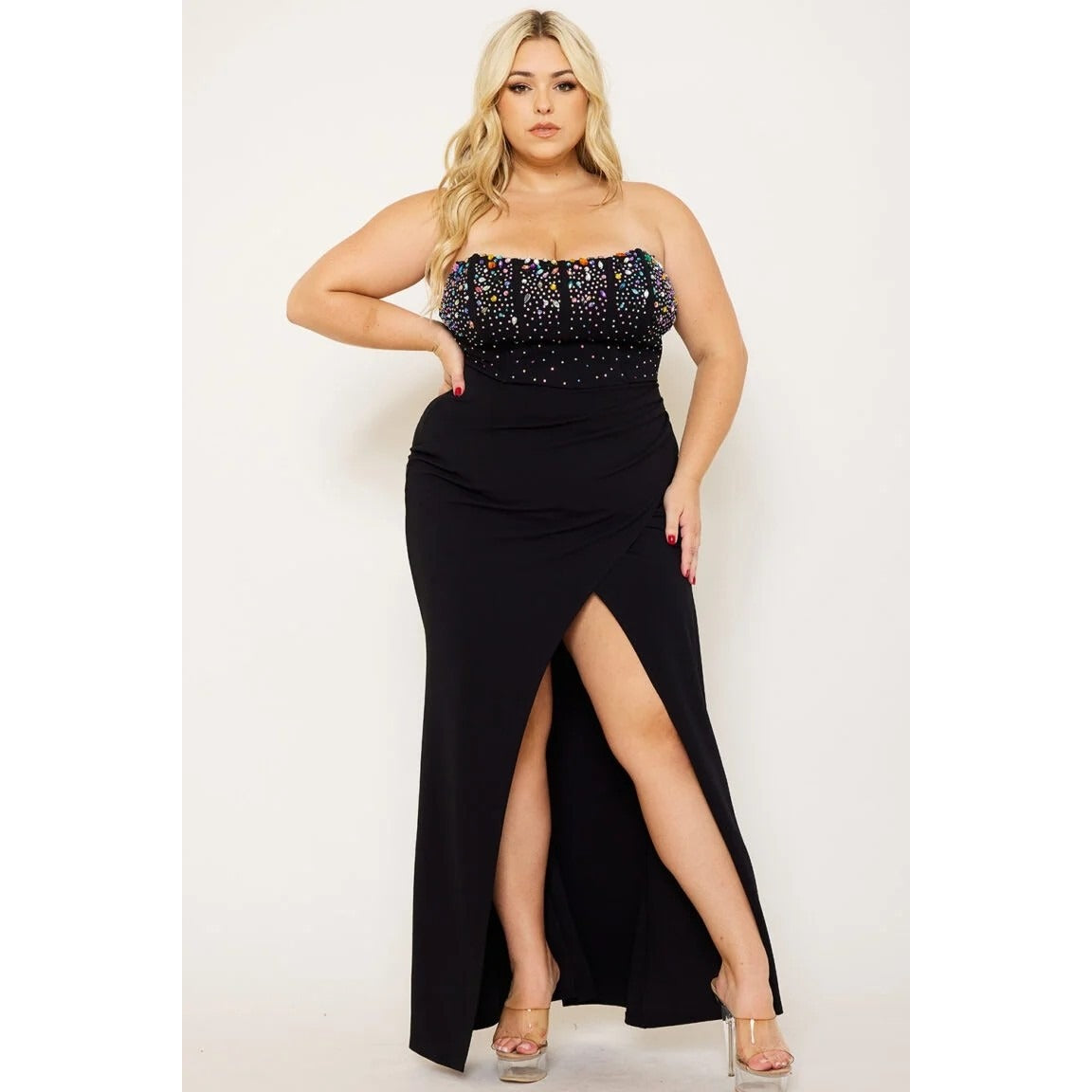 NWT MULTI SIZE RHINESTONE BUSTIER PLUS SIZE MAXI DRESS