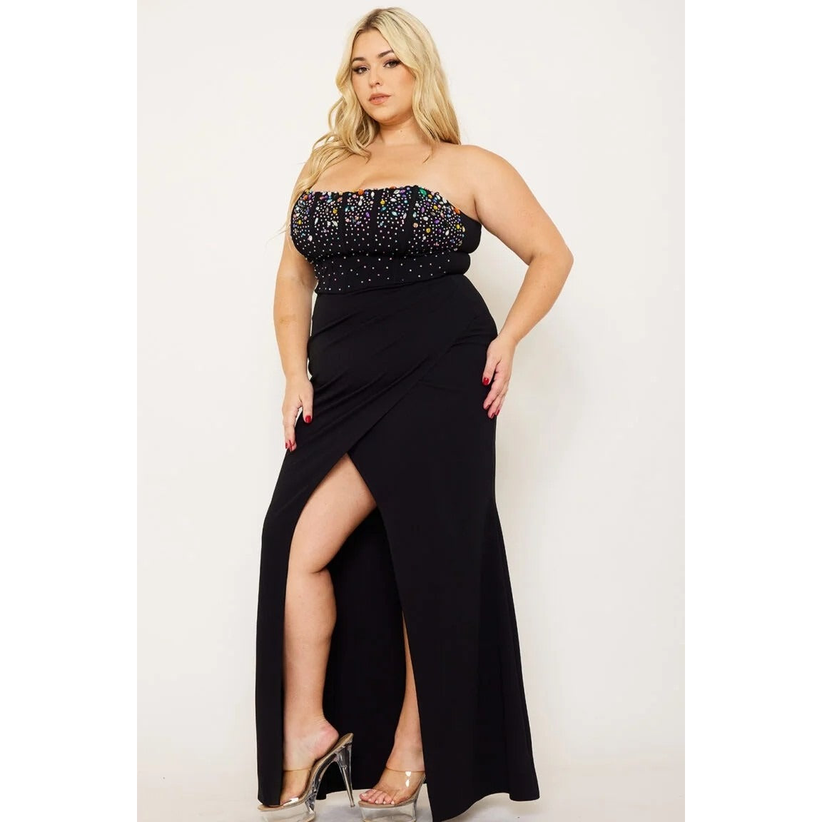 NWT MULTI SIZE RHINESTONE BUSTIER PLUS SIZE MAXI DRESS