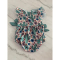 Baby Girls Cactus & Floral Print Romper With Bow Details & Ruffle Collar