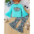 Children's Fashion Love Print Trumpet Long Sleeve T-shirt + Cow Print Trumpet Long Pants Set