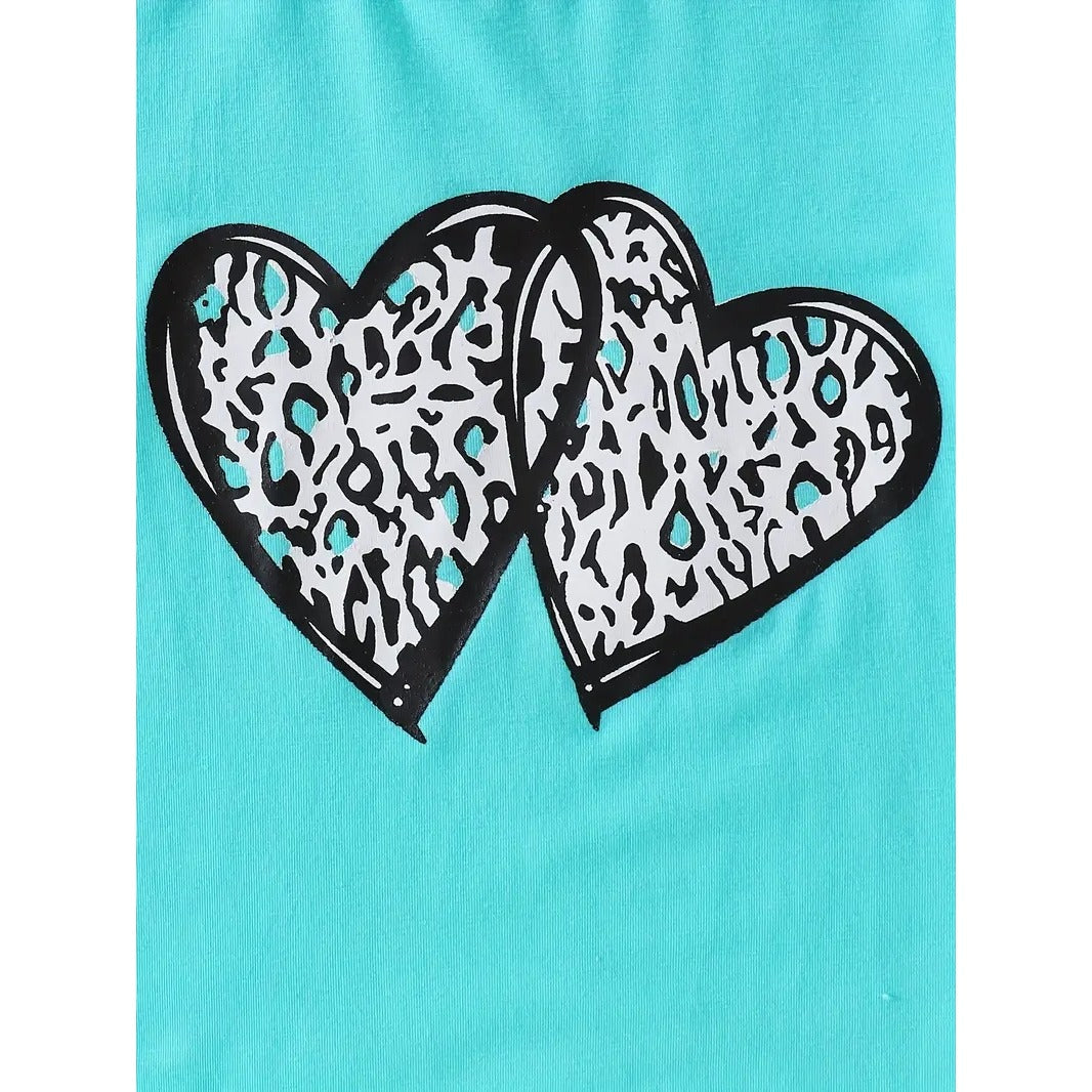 Children's Fashion Love Print Trumpet Long Sleeve T-shirt + Cow Print Trumpet Long Pants Set