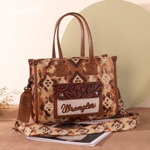 Wrangler Southwestern Pattern Dual Sided Print Concealed Carry Tote//Crossbody