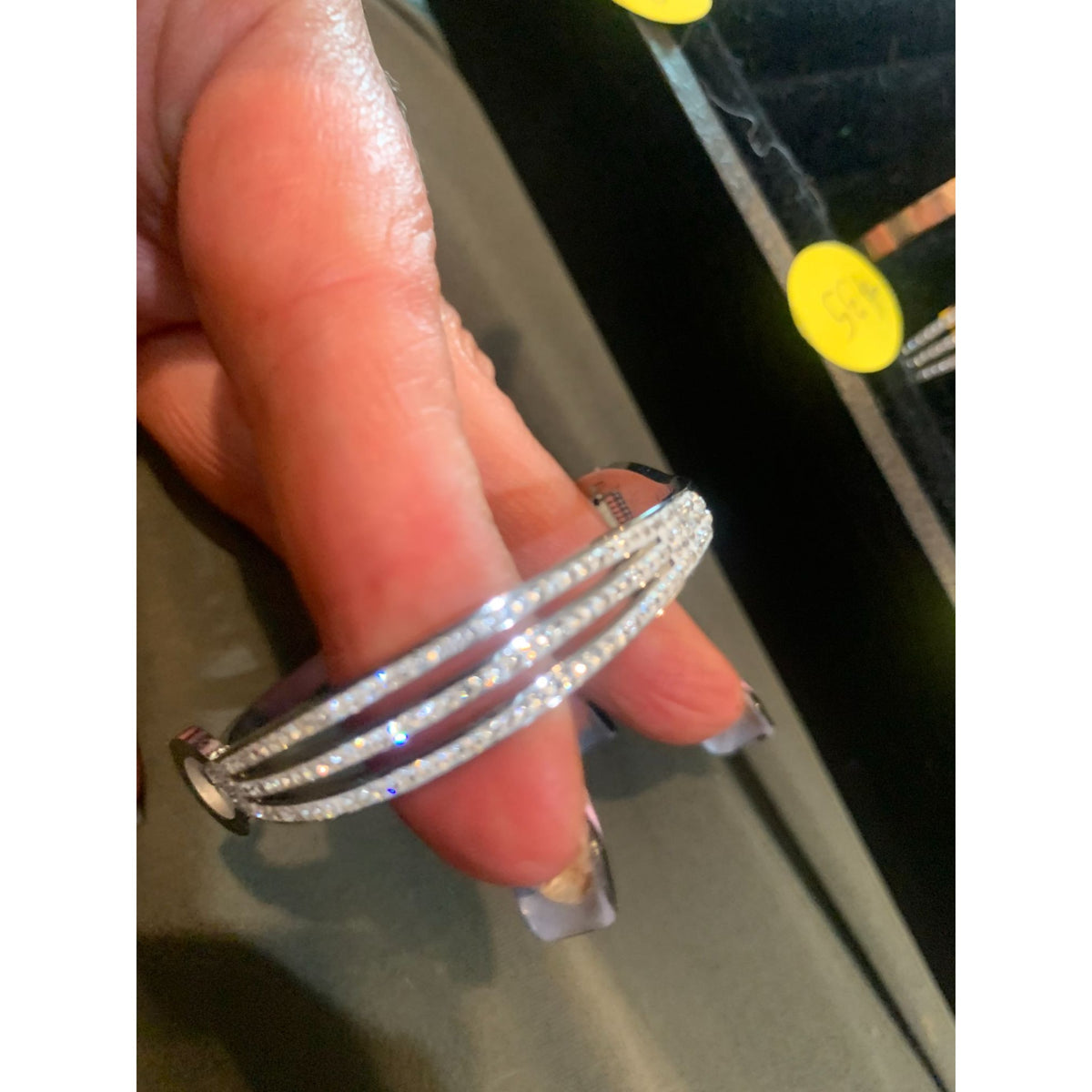 Stainless Steel MZ Collection Adjustable Bracelet With Rhinestone Detailing & Triple Band Design