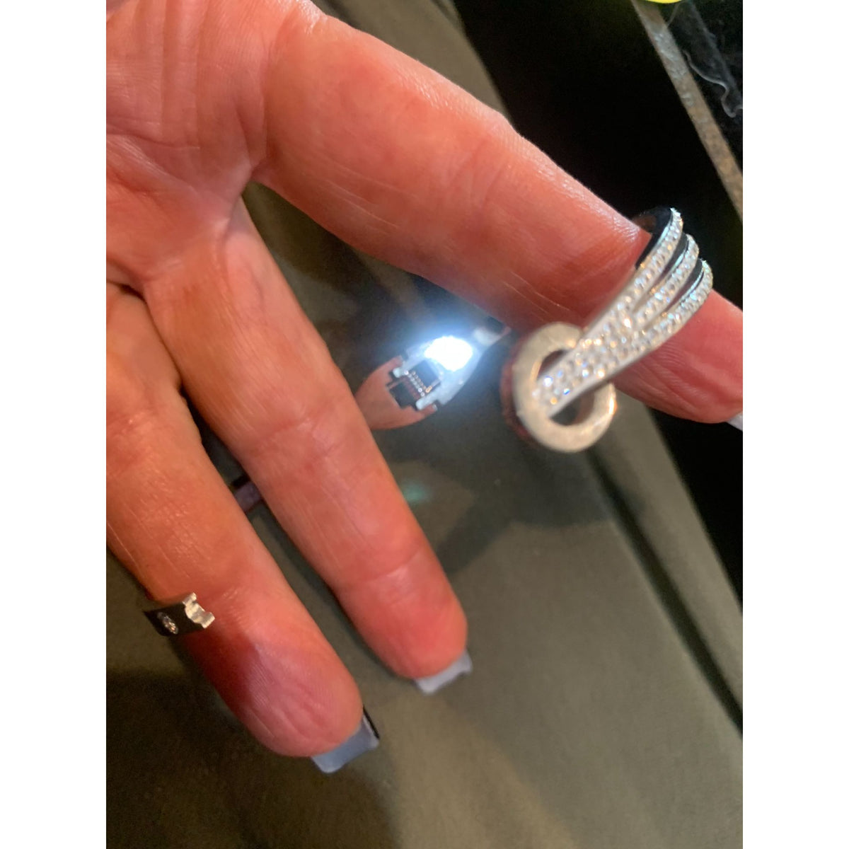 Stainless Steel MZ Collection Adjustable Bracelet With Rhinestone Detailing & Triple Band Design