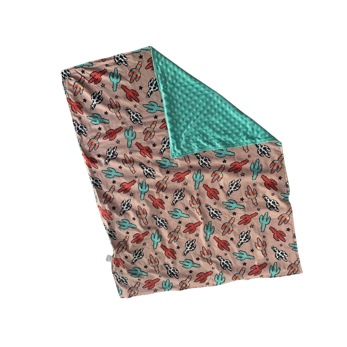 Reversible Cactus Print Baby Blanket In Pink & Turquoise With Minky Dot Backing