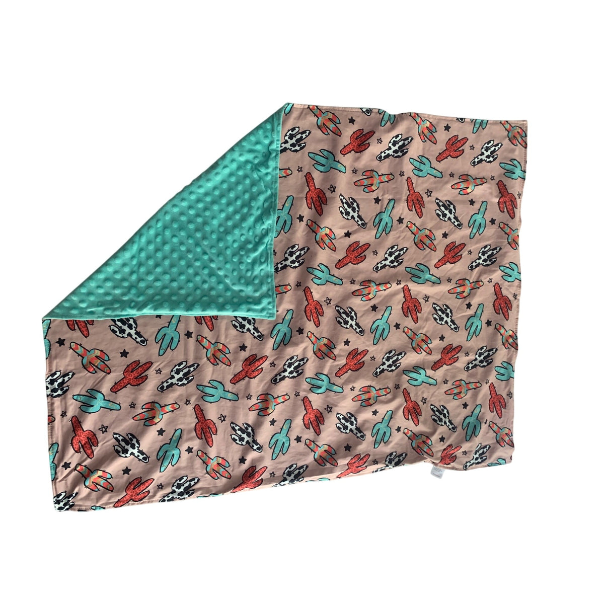 Reversible Cactus Print Baby Blanket In Pink & Turquoise With Minky Dot Backing