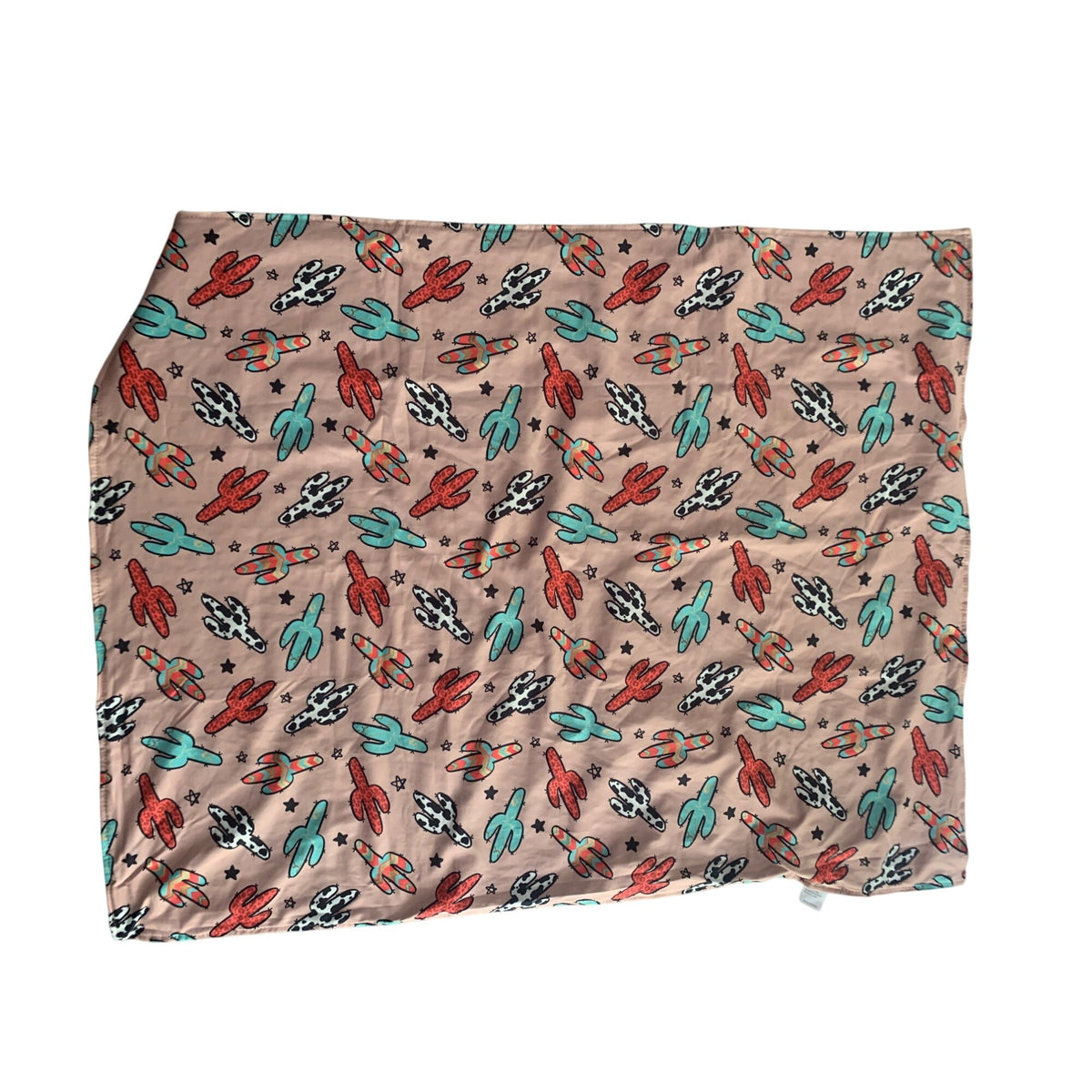 Reversible Cactus Print Baby Blanket In Pink & Turquoise With Minky Dot Backing