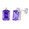 Sterling Silver Rectangular amethyst CZ Earrings