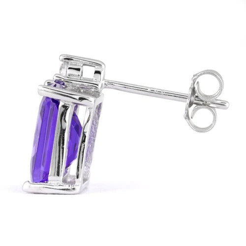 Sterling Silver Rectangular amethyst CZ Earrings