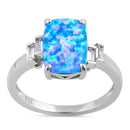 Sterling Silver Blue Lab Opal Rectangular Ring