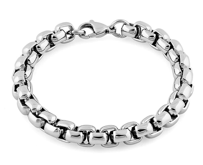 Men's Stainless Steel Rounded Box Link Bracelet