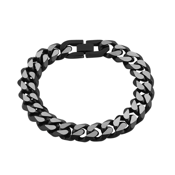 Men's Stainless Steel Curb IP Black Link Bracelet