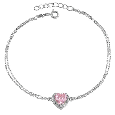 Sterling Silver Rainbow and Clear CZ Heart Halo Bracelet