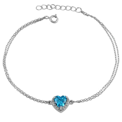 Sterling Silver Rainbow and Clear CZ Heart Halo Bracelet