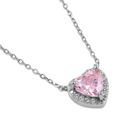 Sterling Silver Rainbow and Clear CZ Heart Halo Necklace