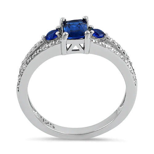 Sterling Silver Blue Spinel Radiant CZ Ring