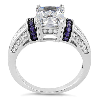 Sterling Silver Clear Emerald Cut Amethyst CZ Ring